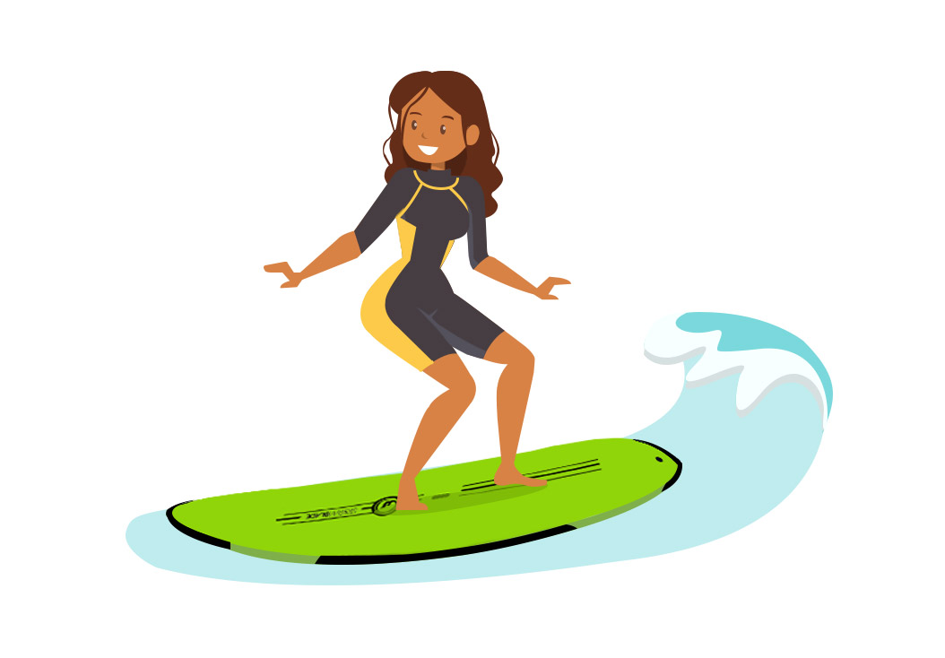 Girl Surf Lesson Vector Cartoon
