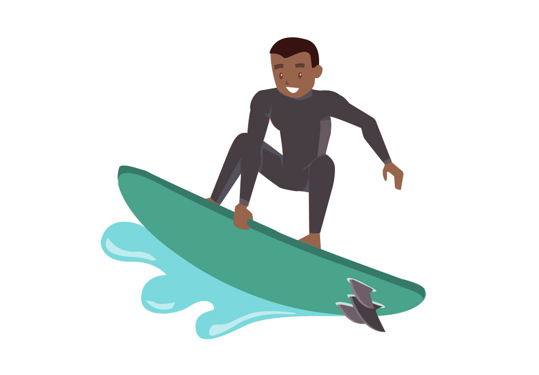 Surfer Cartoon Vector Shortboard